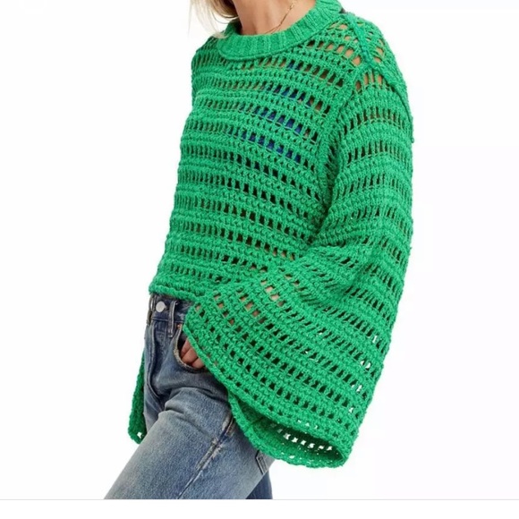 💚NWT Free People Green Flare Sweater Size S - Picture 2 of 5